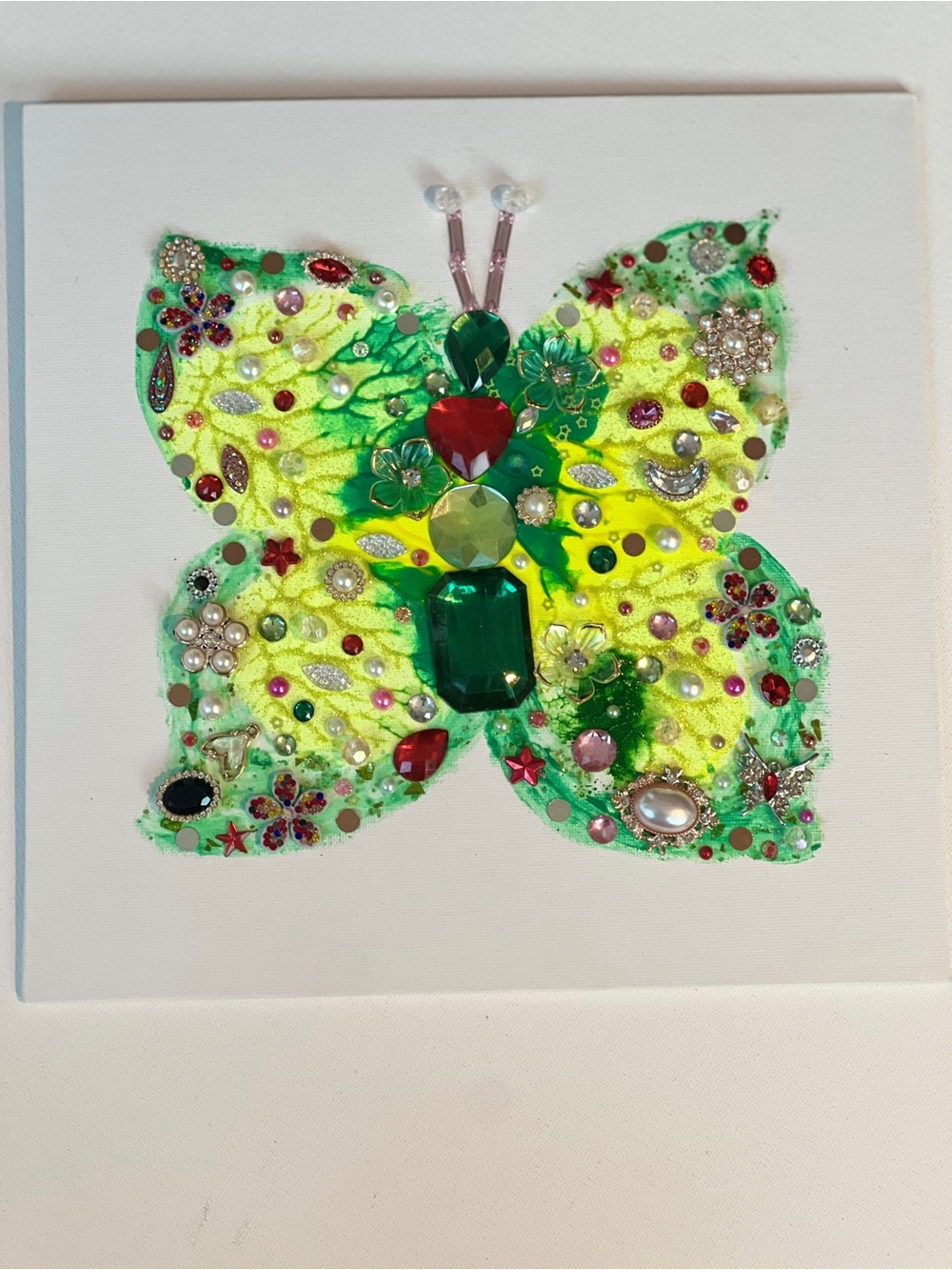 Green and Yellow Embellished Butterfly Wall Art - Decorative Home Accent